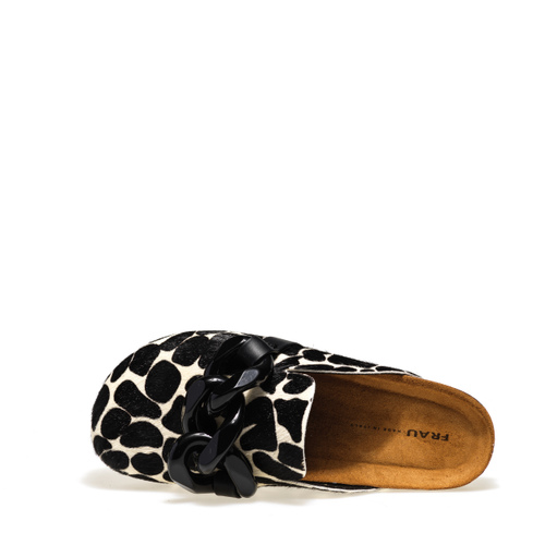 Printed pony-hair mules with chain detailing - Frau Shoes | Official Online Shop