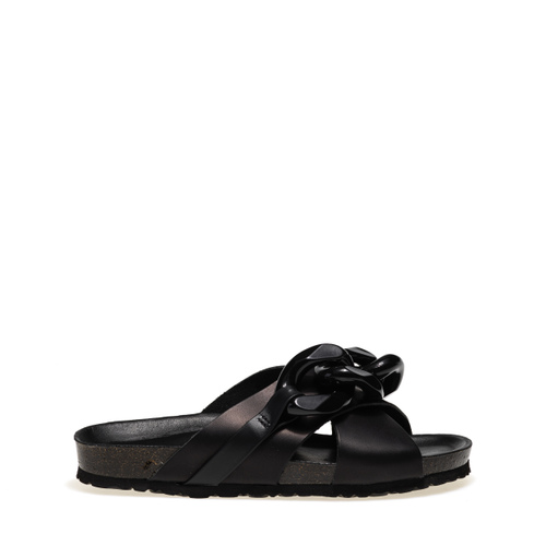 Leather sliders with chain detailing - Frau Shoes | Official Online Shop