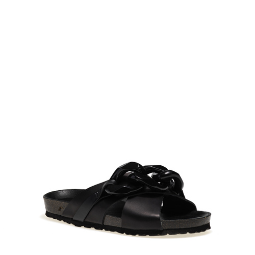 Leather sliders with chain detailing - Frau Shoes | Official Online Shop