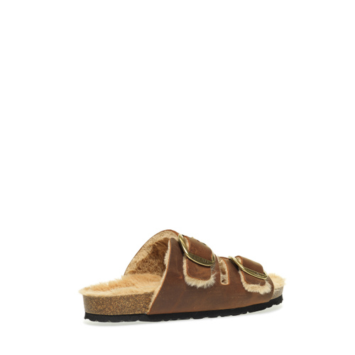 Leather double-strap sliders with warm lining - Frau Shoes | Official Online Shop
