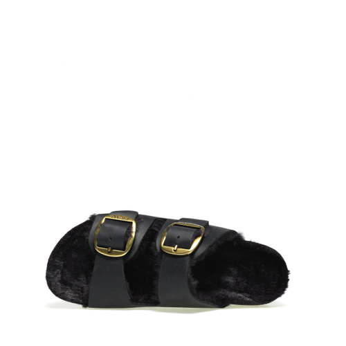 Pantolette mit doppeltem Riemen aus Leder mit warmem Futter - Frau Shoes | Official Online Shop