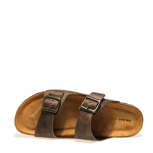 Sandalette mit doppeltem Riemen aus Leder in Vintage-Optik - Frau Shoes | Official Online Shop