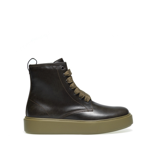 Leather combat boots wool-effect laces - Frau Shoes | Official Online Shop