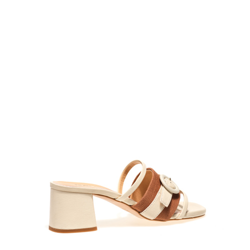 Leather and raffia mules with buckle - Frau Shoes | Official Online Shop