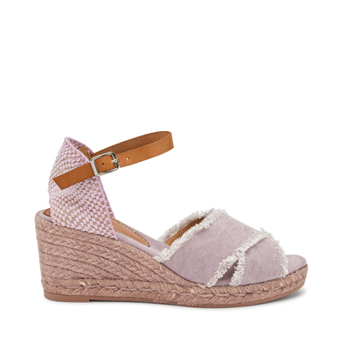 Sandale mit überkreuzten Colorblock-Riemen und Keilabsatz in Seil-Optik - Frau Shoes | Official Online Shop