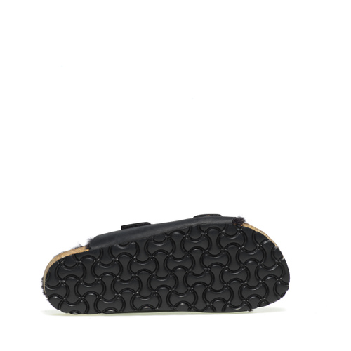 Leather double-strap sliders with warm lining - Frau Shoes | Official Online Shop