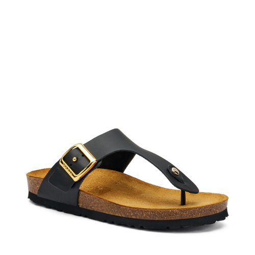 Zehensteg-Pantolette aus Leder mit Schnalle - Frau Shoes | Official Online Shop