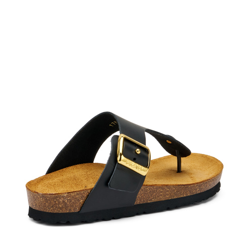 Zehensteg-Pantolette aus Leder mit Schnalle - Frau Shoes | Official Online Shop