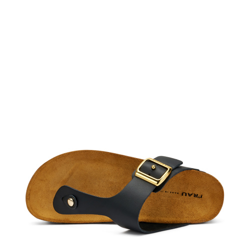 Zehensteg-Pantolette aus Leder mit Schnalle - Frau Shoes | Official Online Shop