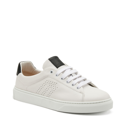Leather sneakers with perforated logo, Col. WHITEblack | Frau