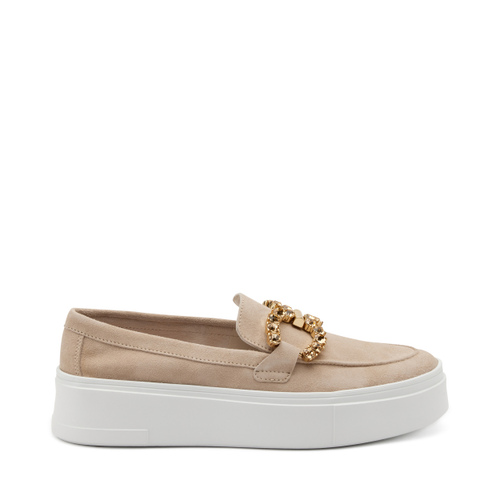 Suede slip-ons with bejewelled clasp detail - Frau Shoes | Official Online Shop