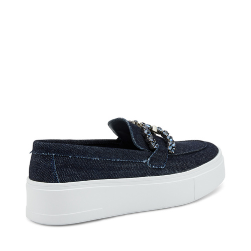 Denim slip-ons with bejewelled clasp detail - Frau Shoes | Official Online Shop