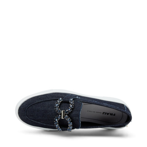 Denim slip-ons with bejewelled clasp detail - Frau Shoes | Official Online Shop