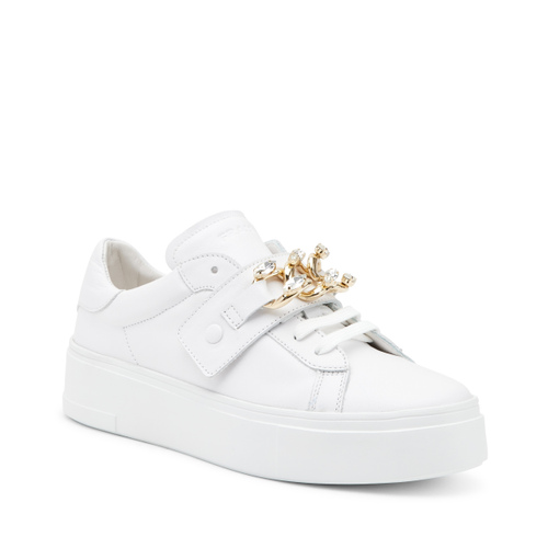 Casual leather sneakers with bejewelled accessory - Frau Shoes | Official Online Shop