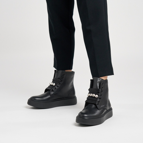 Leather combat boots with accessory - Frau Shoes | Official Online Shop