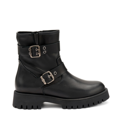 Leather ankle boots with buckles and lug sole - Frau Shoes | Official Online Shop