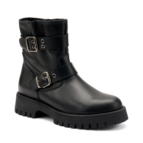 Leather ankle boots with buckles and lug sole - Frau Shoes | Official Online Shop