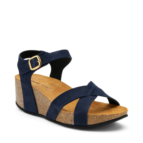 Sandale mit überkreuzten Riemen aus Nubuk mit Keilabsatz - Frau Shoes | Official Online Shop