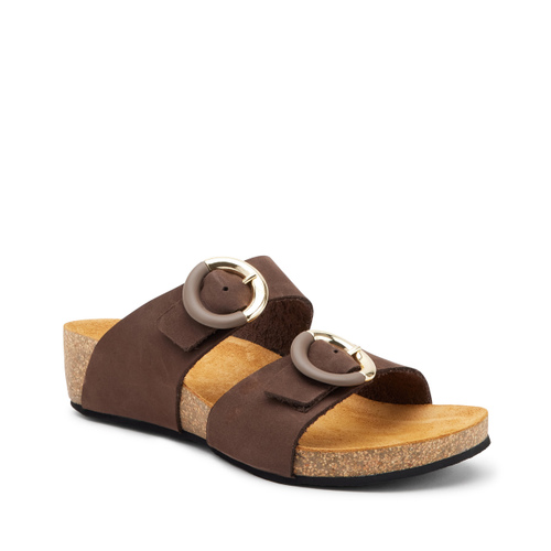 Nubuck double-strap sliders with two-tone buckles - Frau Shoes | Official Online Shop