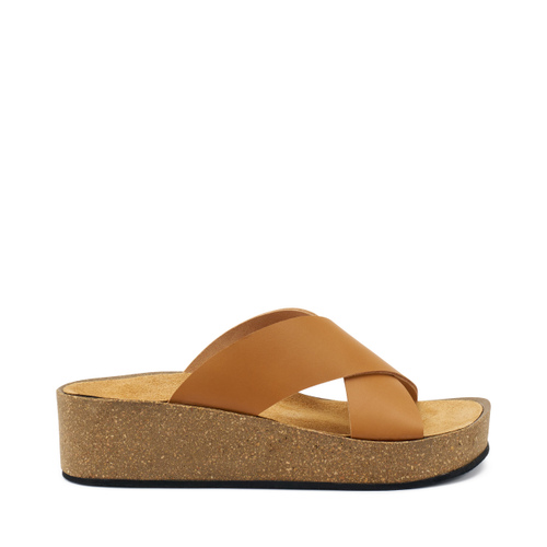 Pantolette mit überkreuzten Riemen aus Leder mit Keilabsatz - Frau Shoes | Official Online Shop