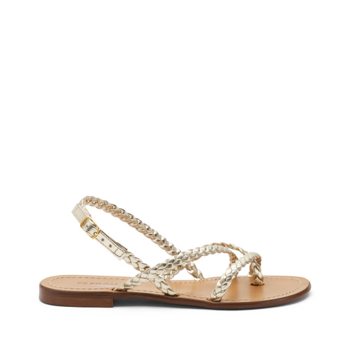 Foiled faux leather thong sandals with woven straps - Frau Shoes | Official Online Shop