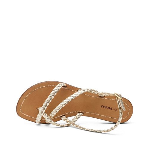 Foiled faux leather thong sandals with woven straps - Frau Shoes | Official Online Shop