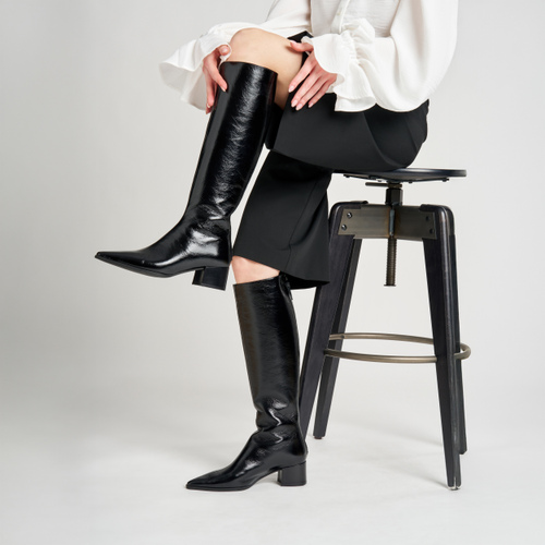 Heeled boots in shiny creased-effect leather - Frau Shoes | Official Online Shop