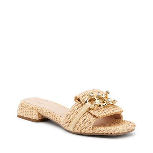 Raffia mules with bejewelled appliqué and a low heel - Frau Shoes | Official Online Shop