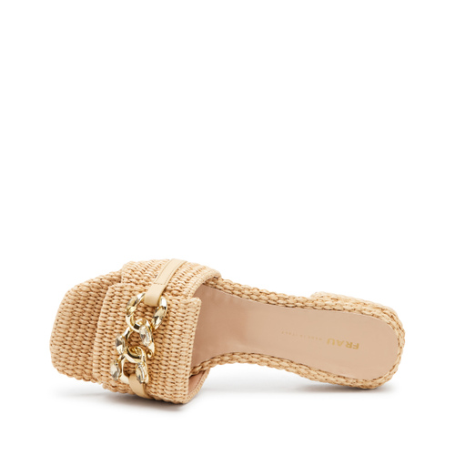 Raffia mules with bejewelled appliqué and a low heel - Frau Shoes | Official Online Shop