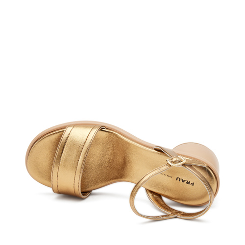 Sandale aus goldfarben laminiertem Leder mit geometrischem Absatz - Frau Shoes | Official Online Shop