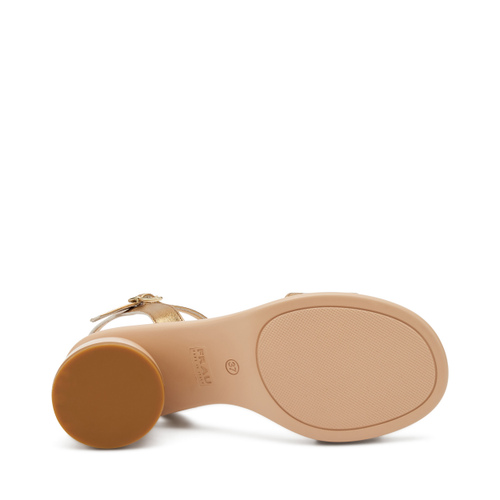 Sandale aus goldfarben laminiertem Leder mit geometrischem Absatz - Frau Shoes | Official Online Shop