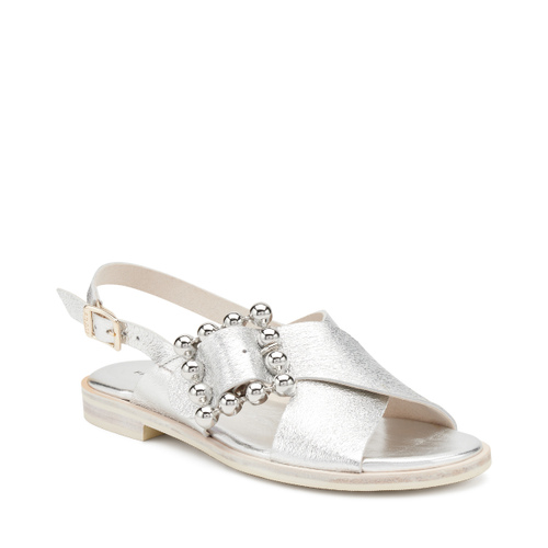Foiled leather sandals with bejewelled buckle - Frau Shoes | Official Online Shop