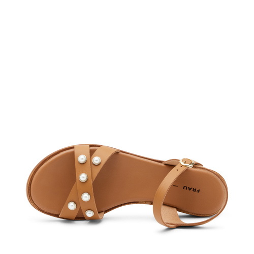 Leather crossover-strap sandals with pearly appliqués - Frau Shoes | Official Online Shop