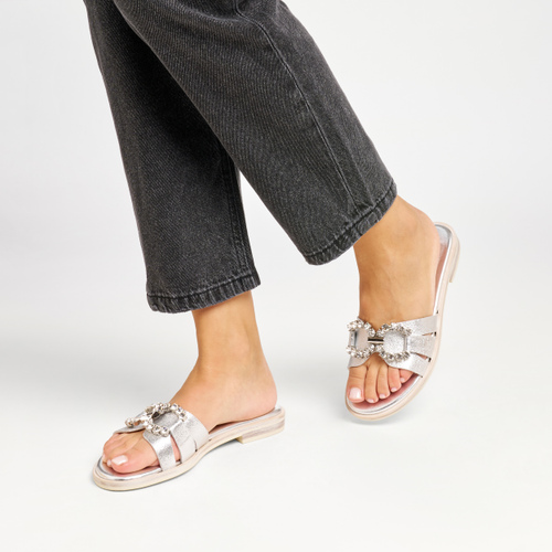 Bejewelled foiled leather sliders - Frau Shoes | Official Online Shop