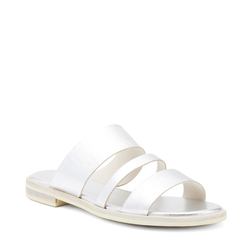 Triple-strap sliders in raw-cut foiled leather - Frau Shoes | Official Online Shop