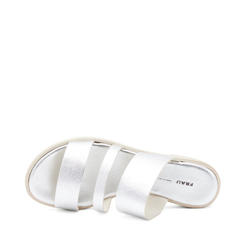 Triple-strap sliders in raw-cut foiled leather - Frau Shoes | Official Online Shop