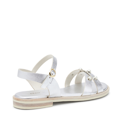 Foiled leather crossover-strap sandals with pearly appliqués - Frau Shoes | Official Online Shop
