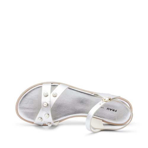Foiled leather crossover-strap sandals with pearly appliqués - Frau Shoes | Official Online Shop