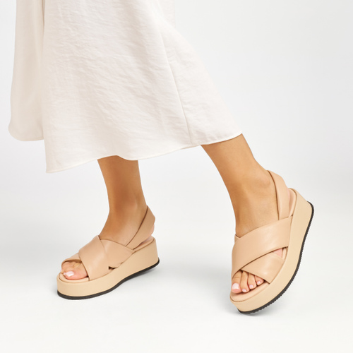 Soft leather crossover-strap flatform sandals - Frau Shoes | Official Online Shop