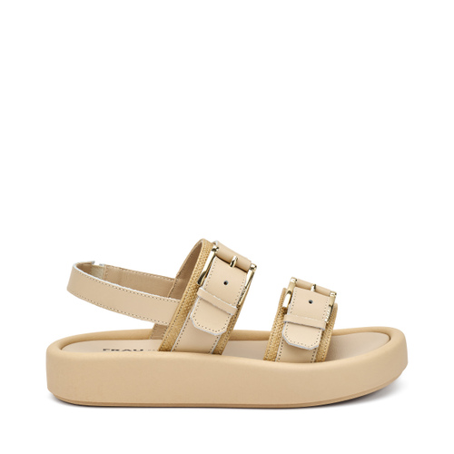 Leather and raffia flatform sandals - Frau Shoes | Official Online Shop
