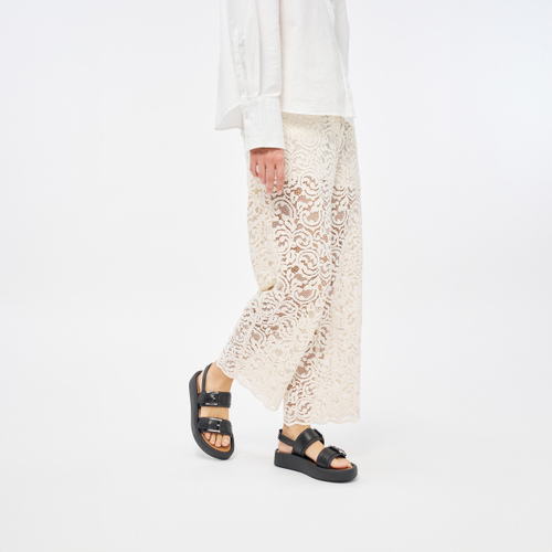 Plateau-Sandale aus Leder und Bast - Frau Shoes | Official Online Shop
