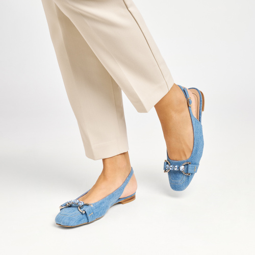Denim slingbacks with bejewelled clasp - Frau Shoes | Official Online Shop