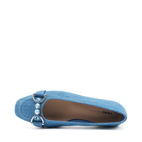 Denim ballet flats with bejewelled clasp - Frau Shoes | Official Online Shop