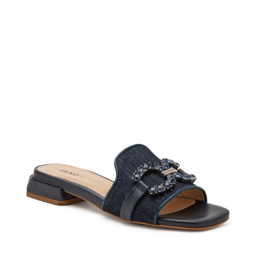 Denim sliders with bejewelled appliqué - Frau Shoes | Official Online Shop