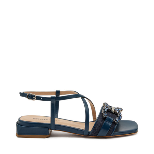 Denim sandals with bejewelled appliqué - Frau Shoes | Official Online Shop