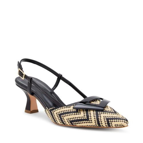 Two-tone raffia slingback heels with accessory - Frau Shoes | Official Online Shop