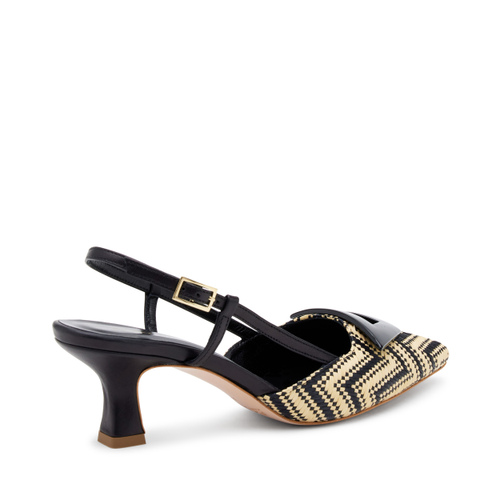 Two-tone raffia slingback heels with accessory - Frau Shoes | Official Online Shop