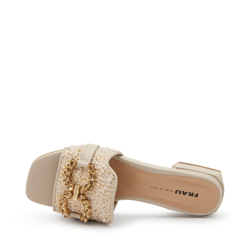 Bouclé sliders with bejewelled appliqué - Frau Shoes | Official Online Shop