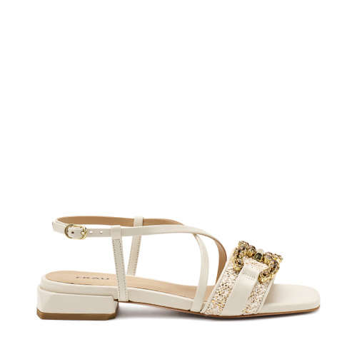 Bouclé sandals with bejewelled appliqué - Frau Shoes | Official Online Shop