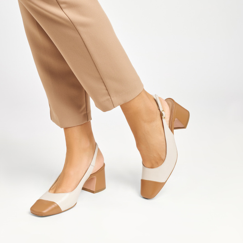Slingback mit Absatz aus zweifarbigem Leder - Frau Shoes | Official Online Shop